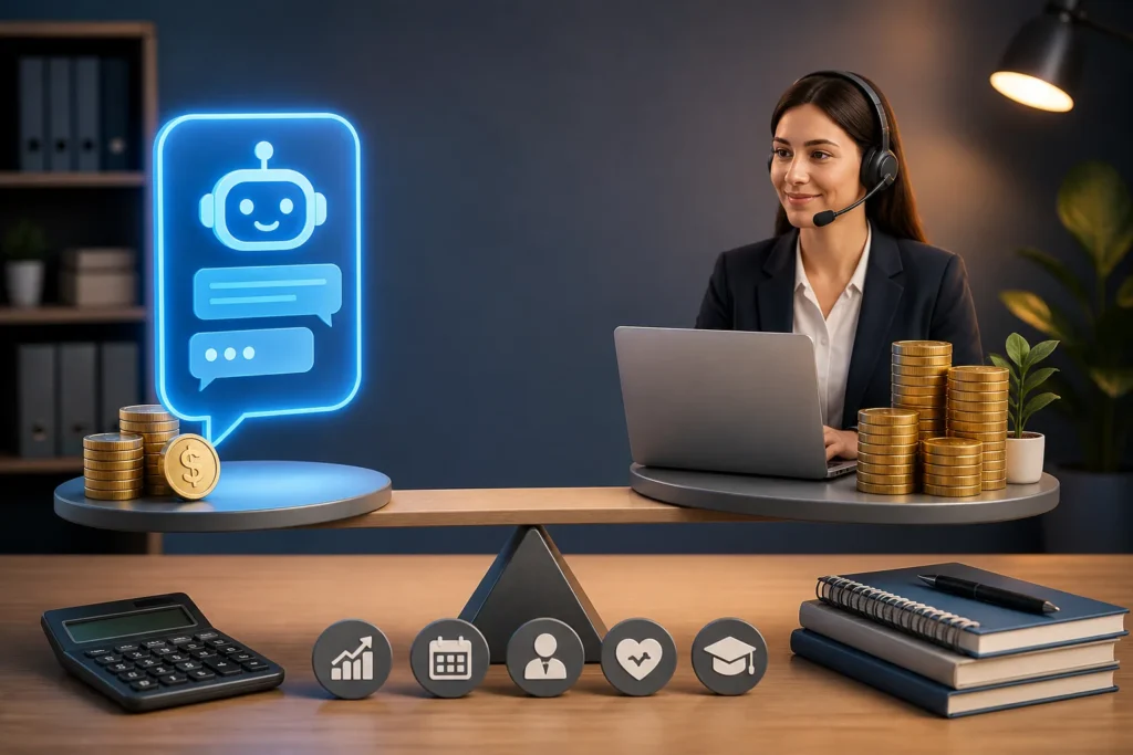 What are the typical upfront and monthly costs of a customer support bot compared with a support agent’s salary, benefits